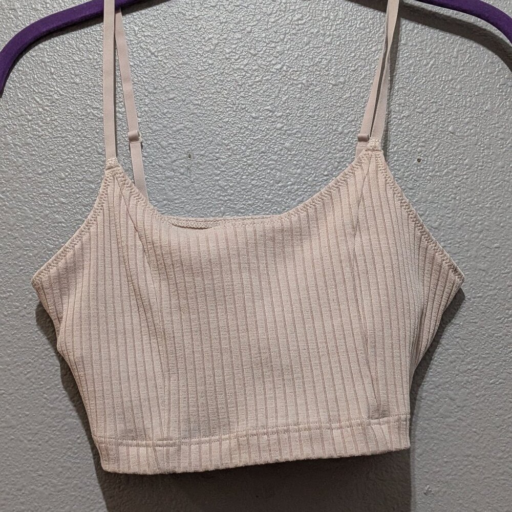 Aerie | Tan Ribbed Cropped Tank | Size M | Shelf Bra